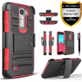LG K7, LG Phoenix 2, LG Treasure, LG Tribute 5 Case, Dual Layers [Combo Holster] Case And Built-In Kickstand Bundled with [Premium Screen Protector] Hybird Shockproof And Circlemalls Stylus Pen (Red)